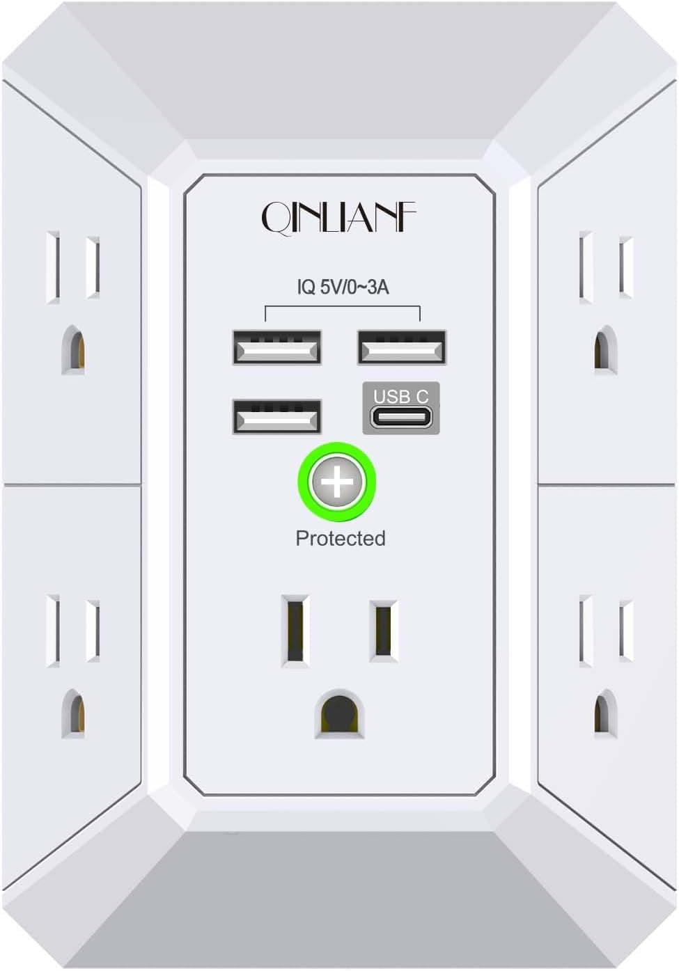 QINLIANF Wall Outlet Extender, 5 outlets, 1680 J