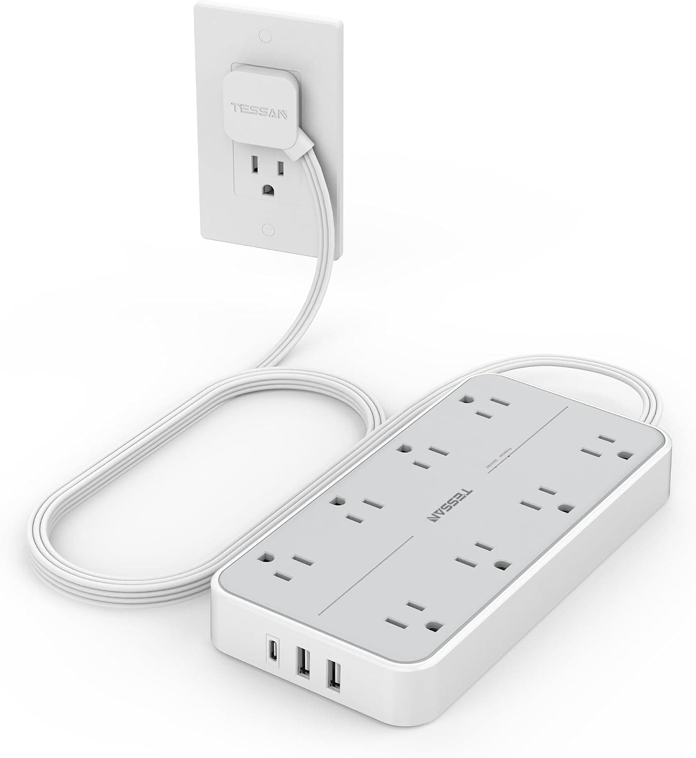 TESSAN Power Strip, 8 AC, 6 ft, 1080 J
