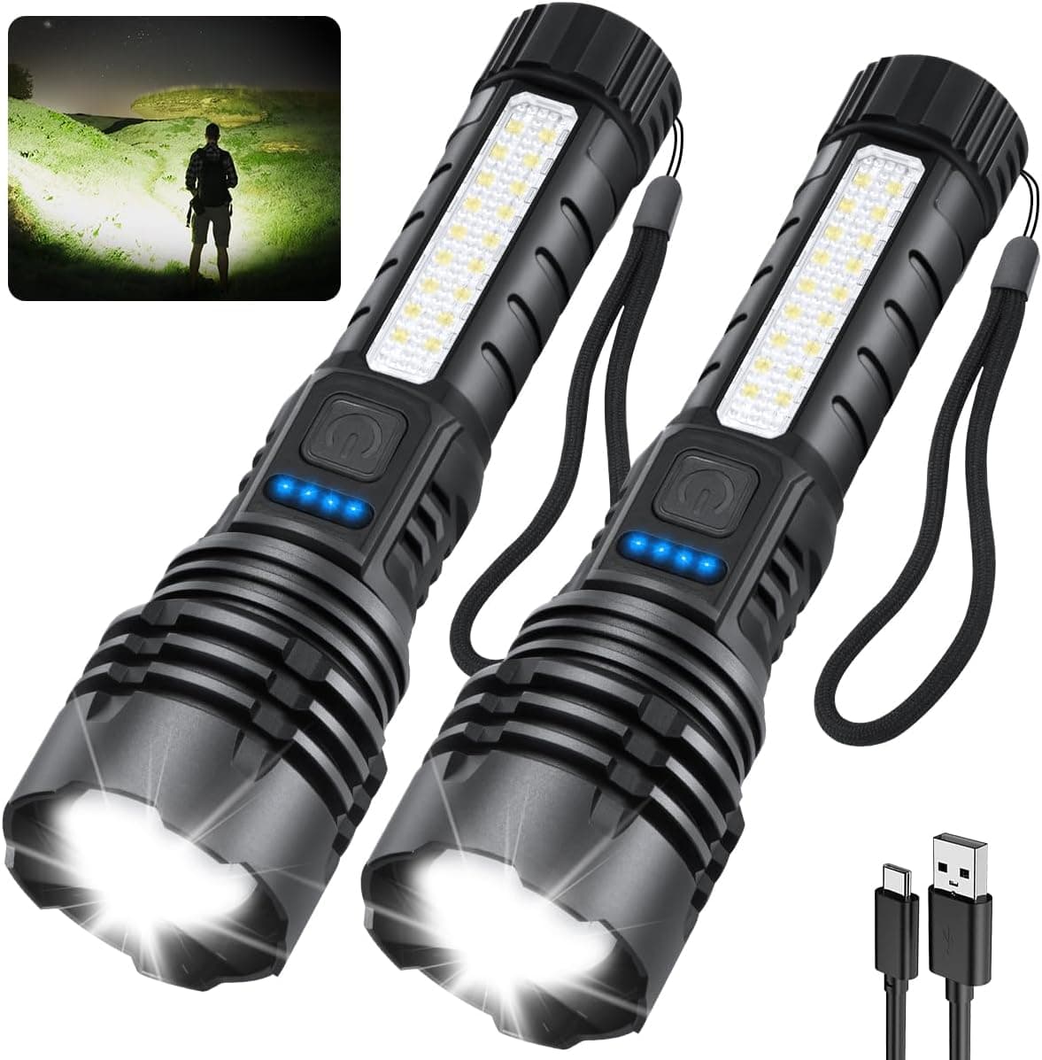 ZioeYiue Rechargeable Flashlights, 700 lm, 2-pack